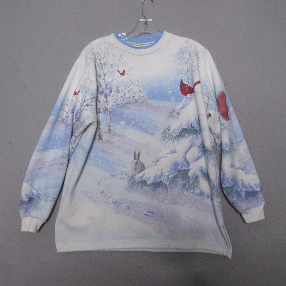 Vintage 90s Artisans Sunschein Designs Sweatshirt Winter Scene Art to Wear USA